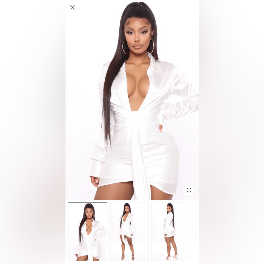 SOLD- Fashion Nova White Satin Mini Dress